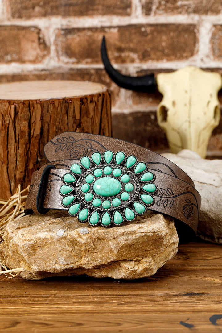 Ceinture en similicuir style western avec pierres précieuses turquoise