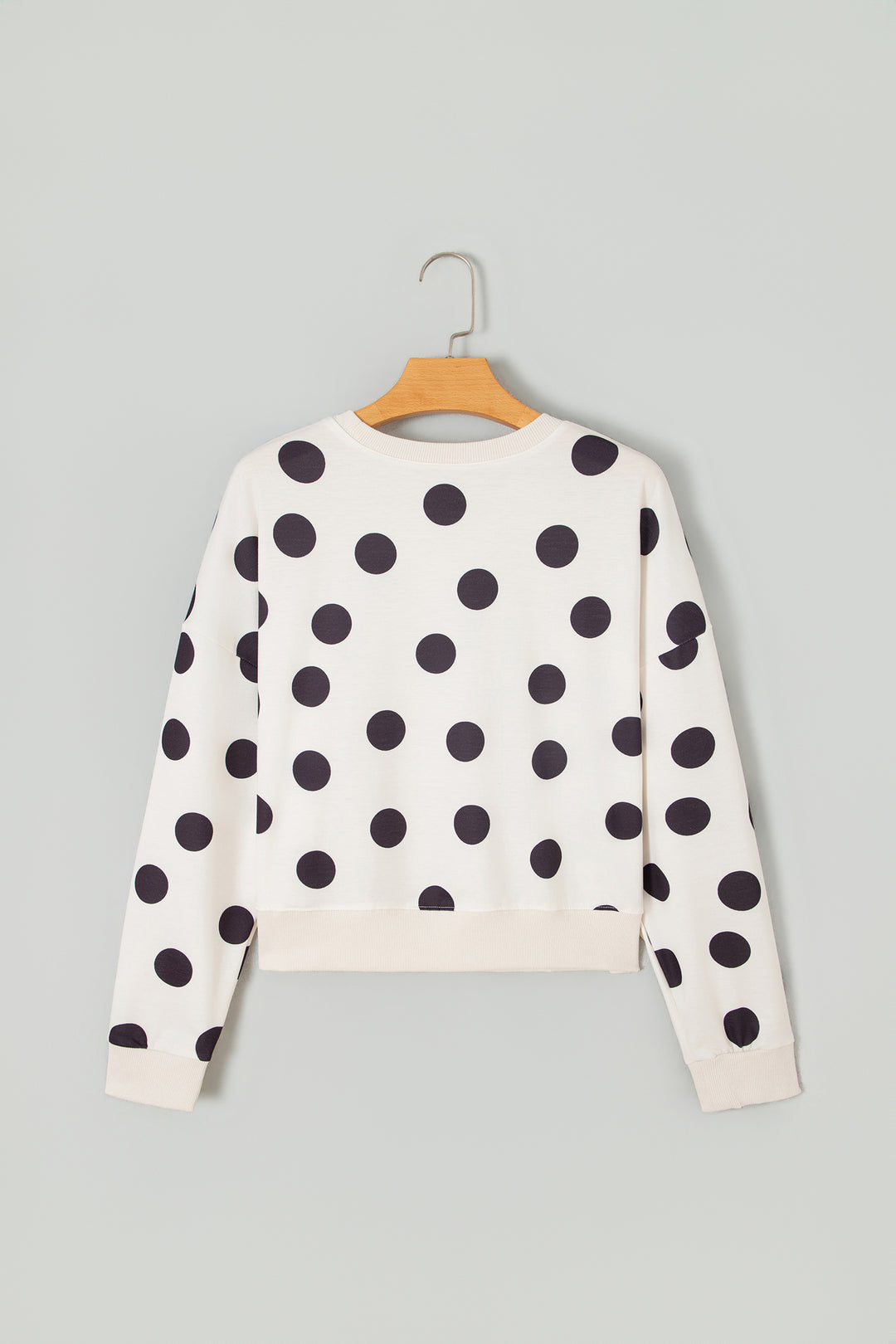 Beige Casual Polka Dot Round Neck Pullover Sweatshirt