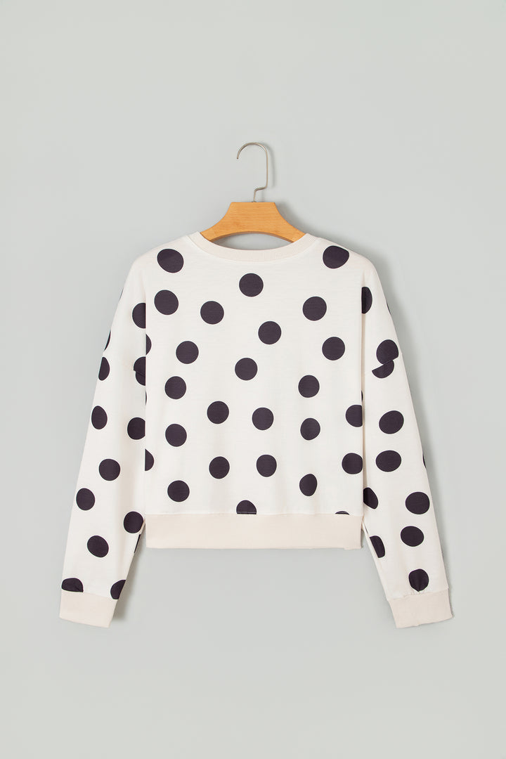 Beige Casual Polka Dot Round Neck Pullover Sweatshirt