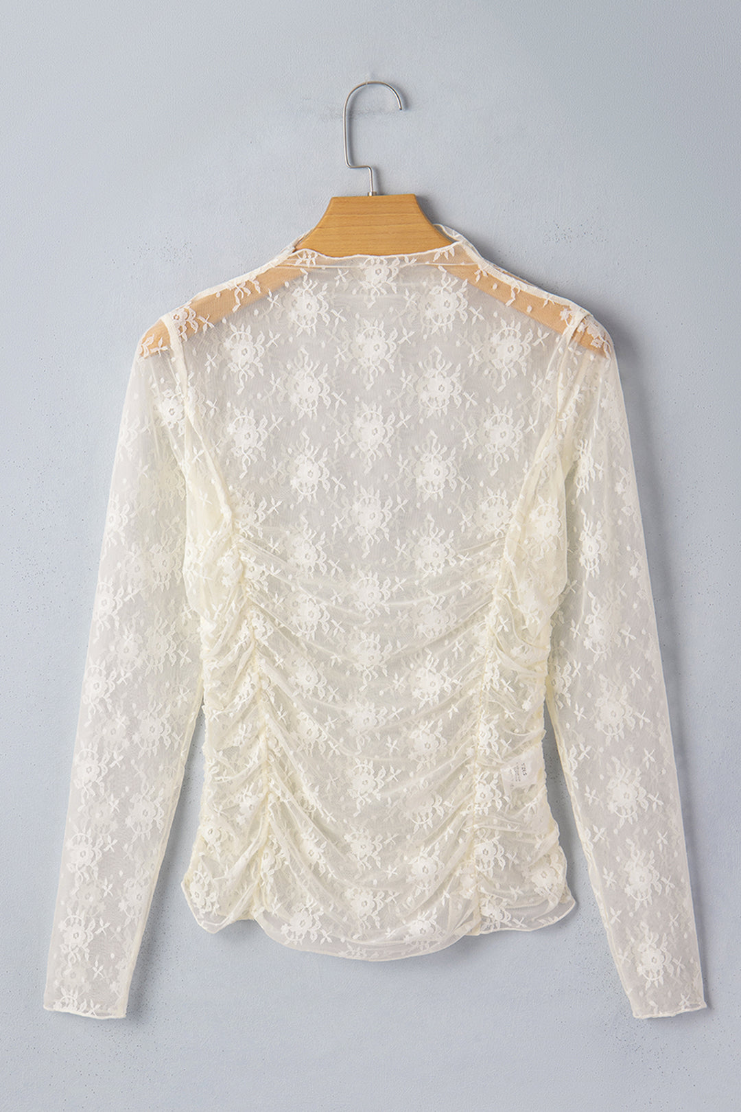 Jet Stream Sheer Floral Mesh Ruched Long Sleeve Top