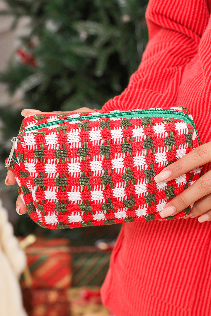 Trousse de maquillage carrée à fermeture éclair au crochet style Noël