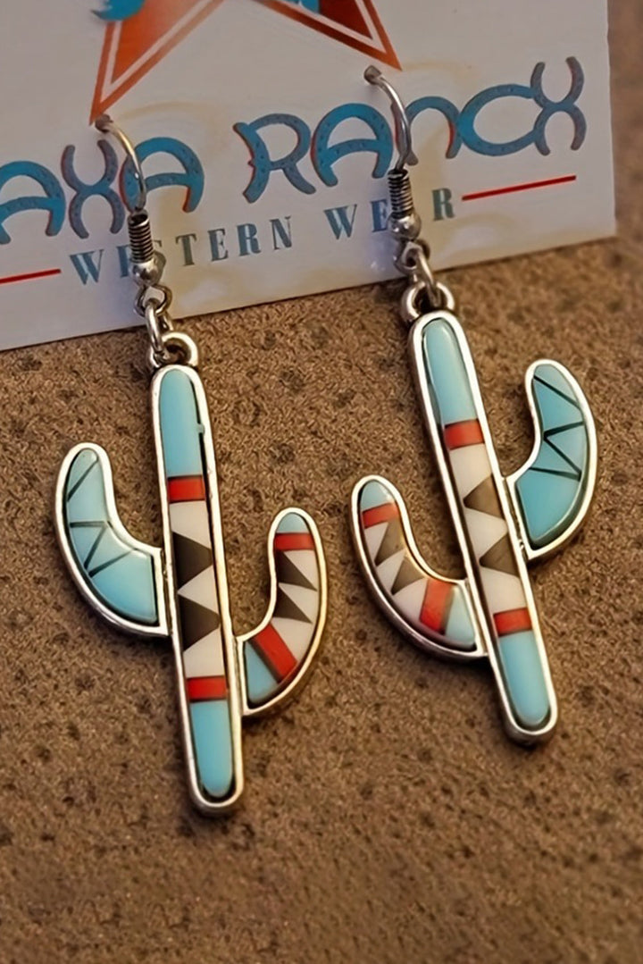 Boucles d'oreilles pendantes en alliage de cactus occidental