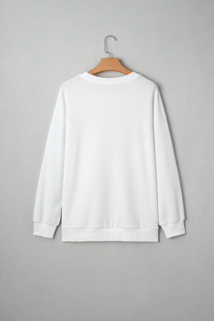 Merry Tinsel Letter Embroidery Ribbed Drop Shoulder Sweatshirt