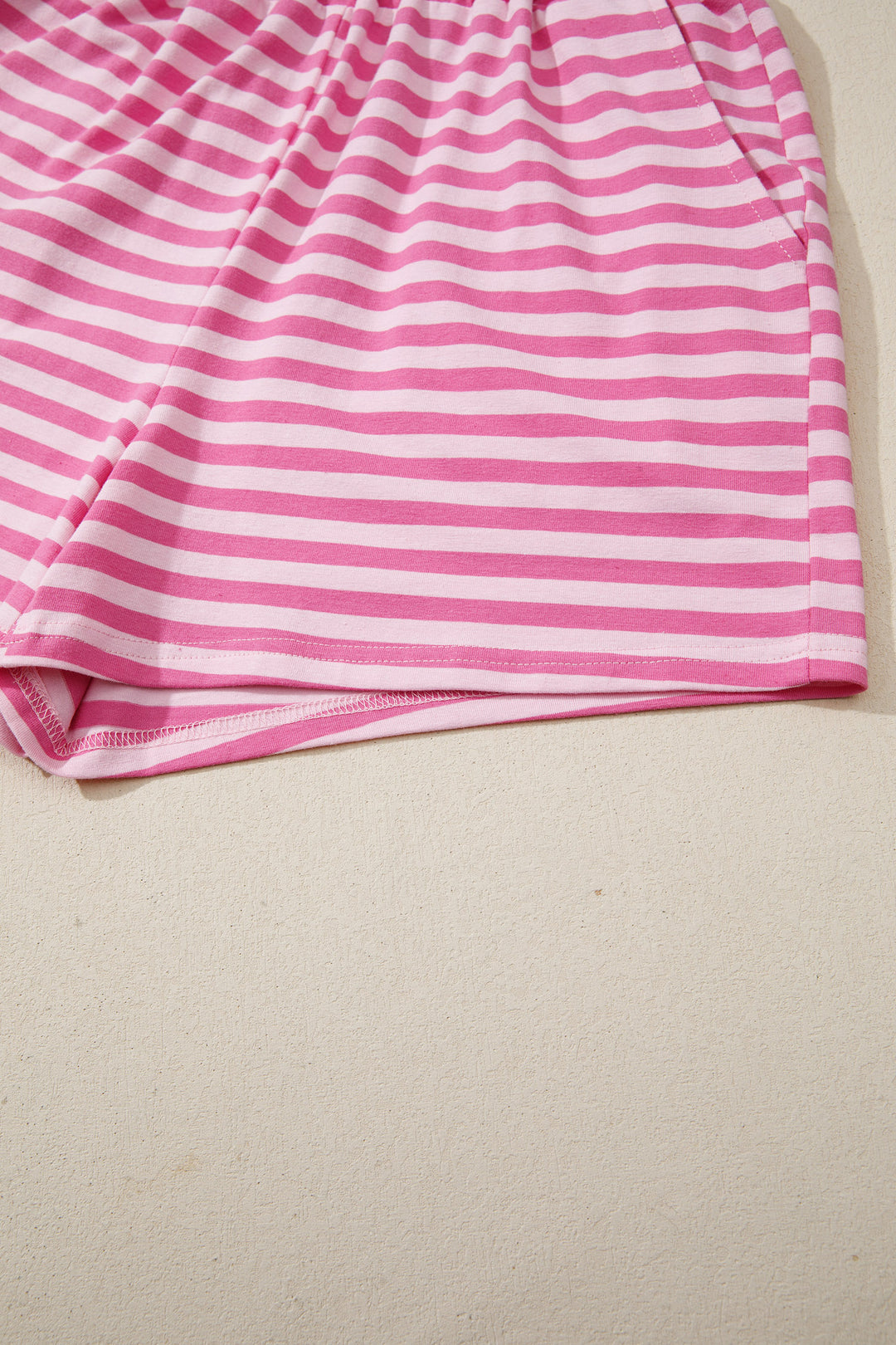 Pink Stripe Cap Sleeve Tee Elastic Waist Shorts 2pcs Outfit