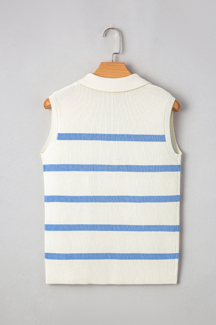 Split V Neck Collared Ribbed Sweater Vest