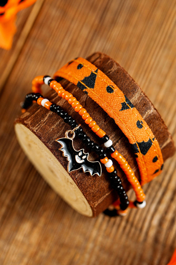 Halloween Bat Pendant Beaded Multi Layer Bracelet Set