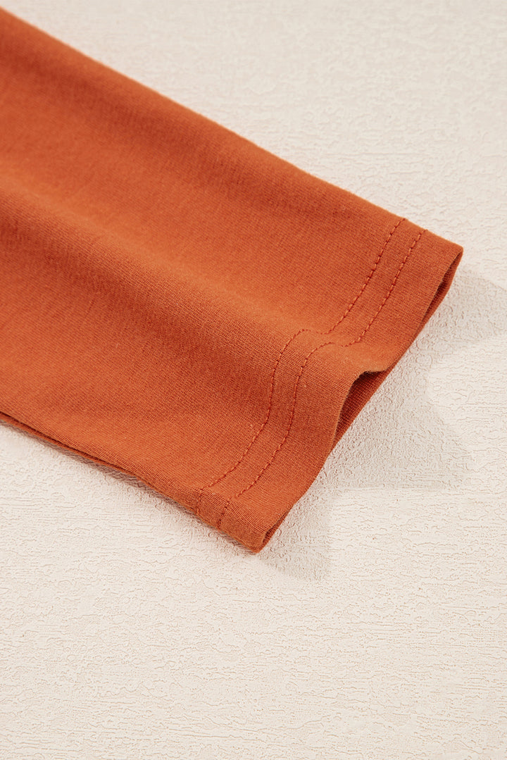 Red Clay  Asymmetric Seam Detail Solid Color Long Sleeve Top