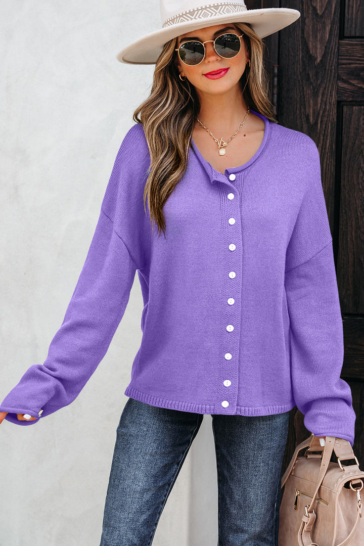 Wisteria Solid Color Knit Button Sweater Cardigan