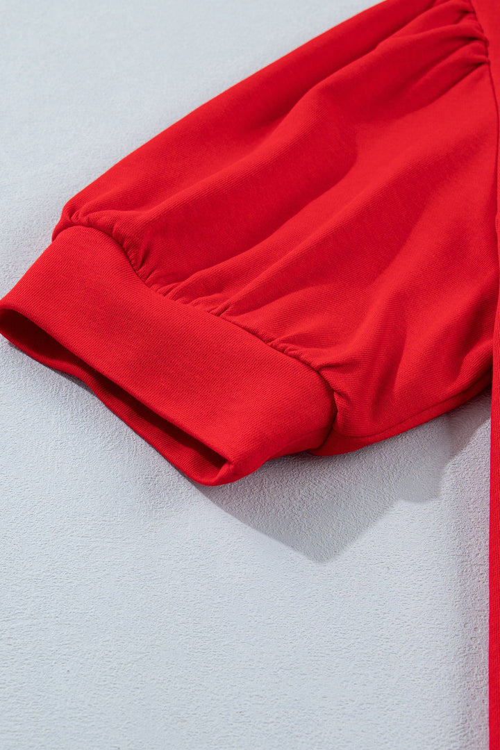 Fiery Red Striped Frilled Collar Short Sleeve Blouse