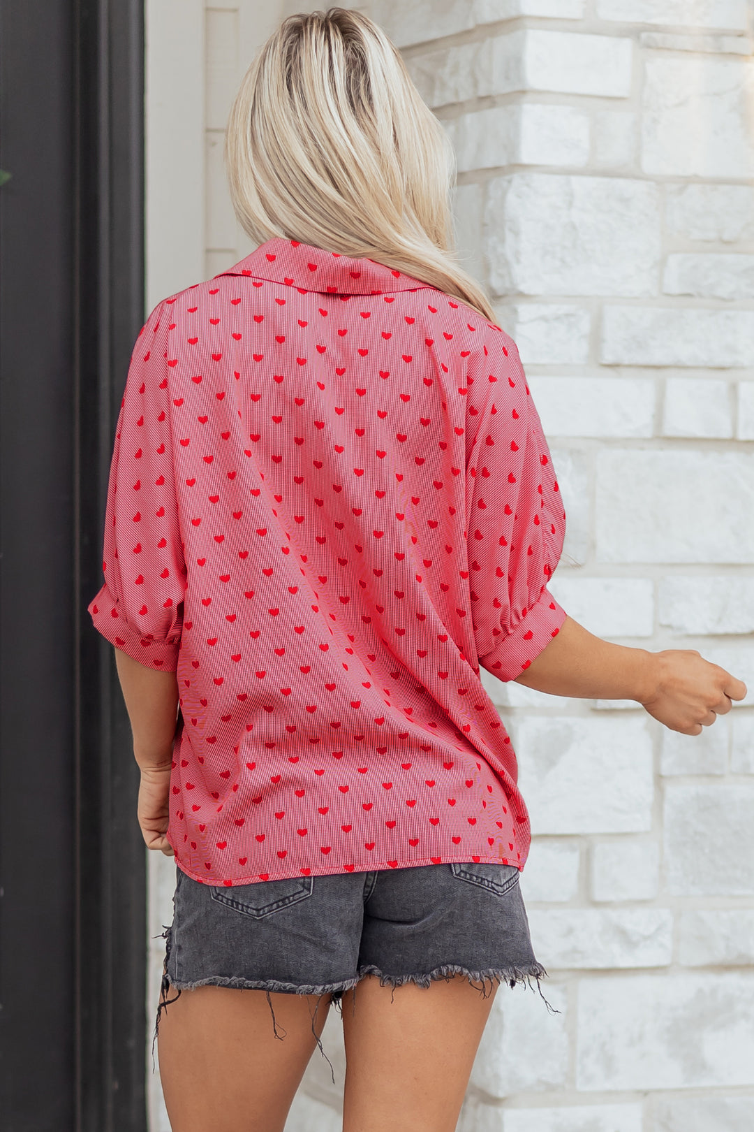 Heart Shape Print Half Sleeve Loose Valentine Shirt