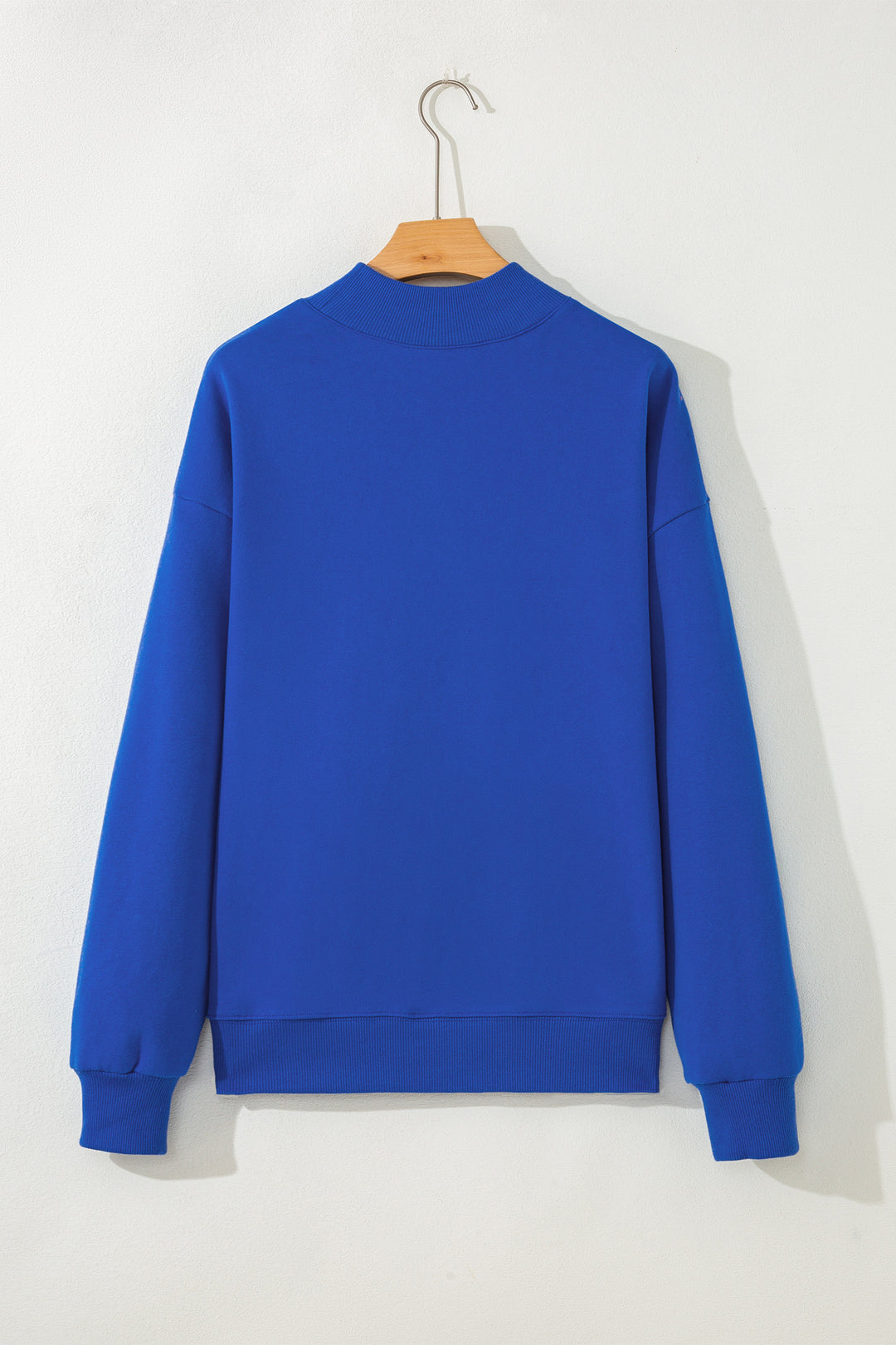 Dark Blue Solid Color Oversized Mock Neck Sweatshirt