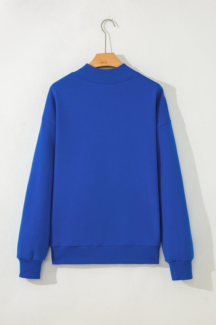Dark Blue Solid Color Oversized Mock Neck Sweatshirt