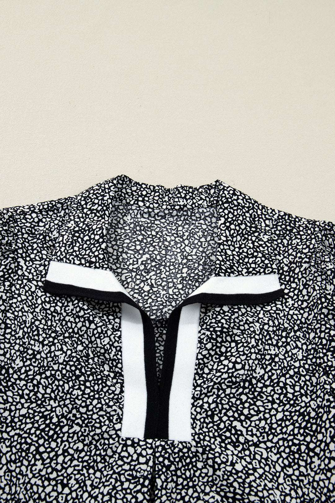 Leopard Print Contrast Striped Trim Polo Collar Short Sleeve Dress with Pockets