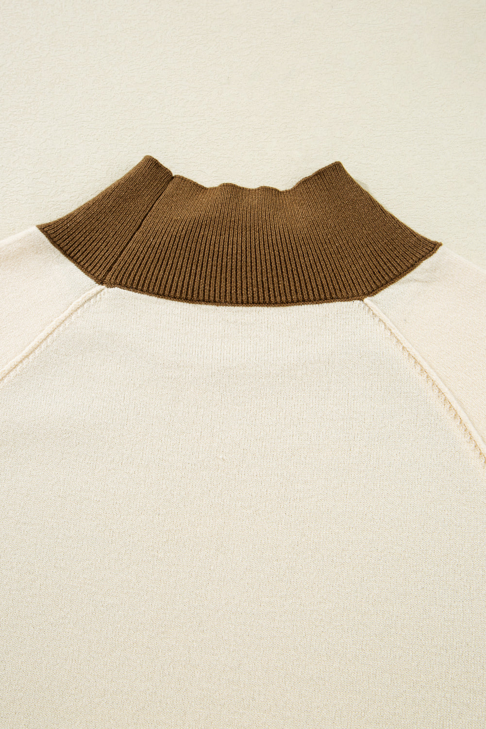 Colorblock Raglan Puff Sleeve Mock Neck Sweater