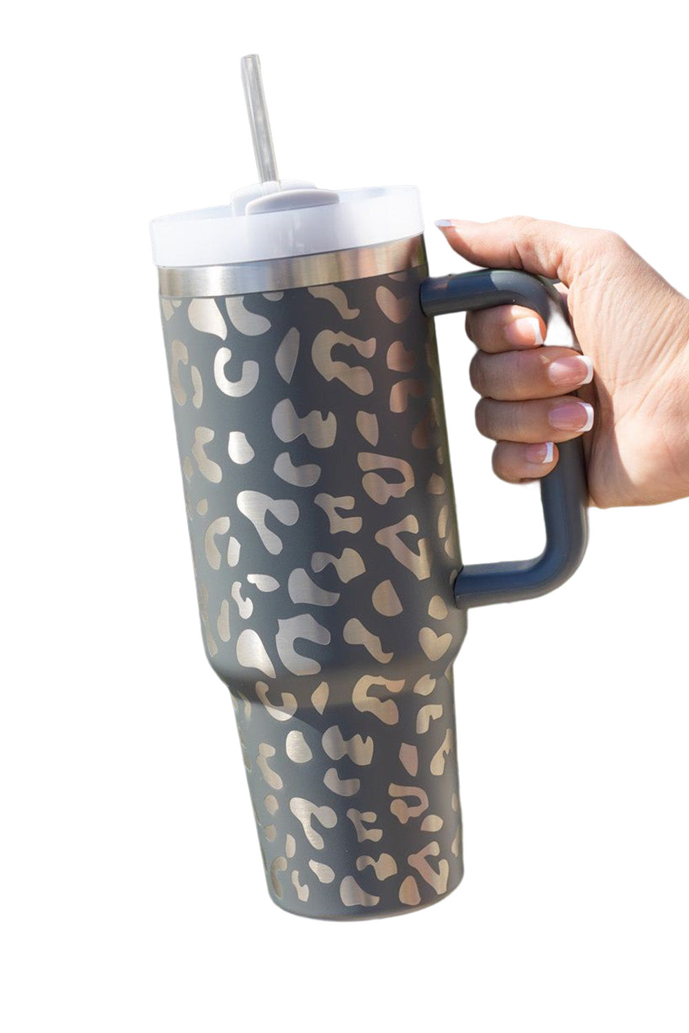 Tasse portable en acier inoxydable à imprimé léopard 40 oz avec poignée