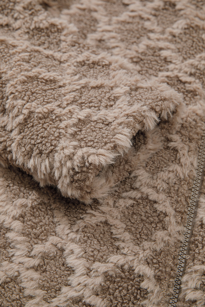 Chestnut Sherpa Rhombus Zip Up Side Pocket Hooded Jacket