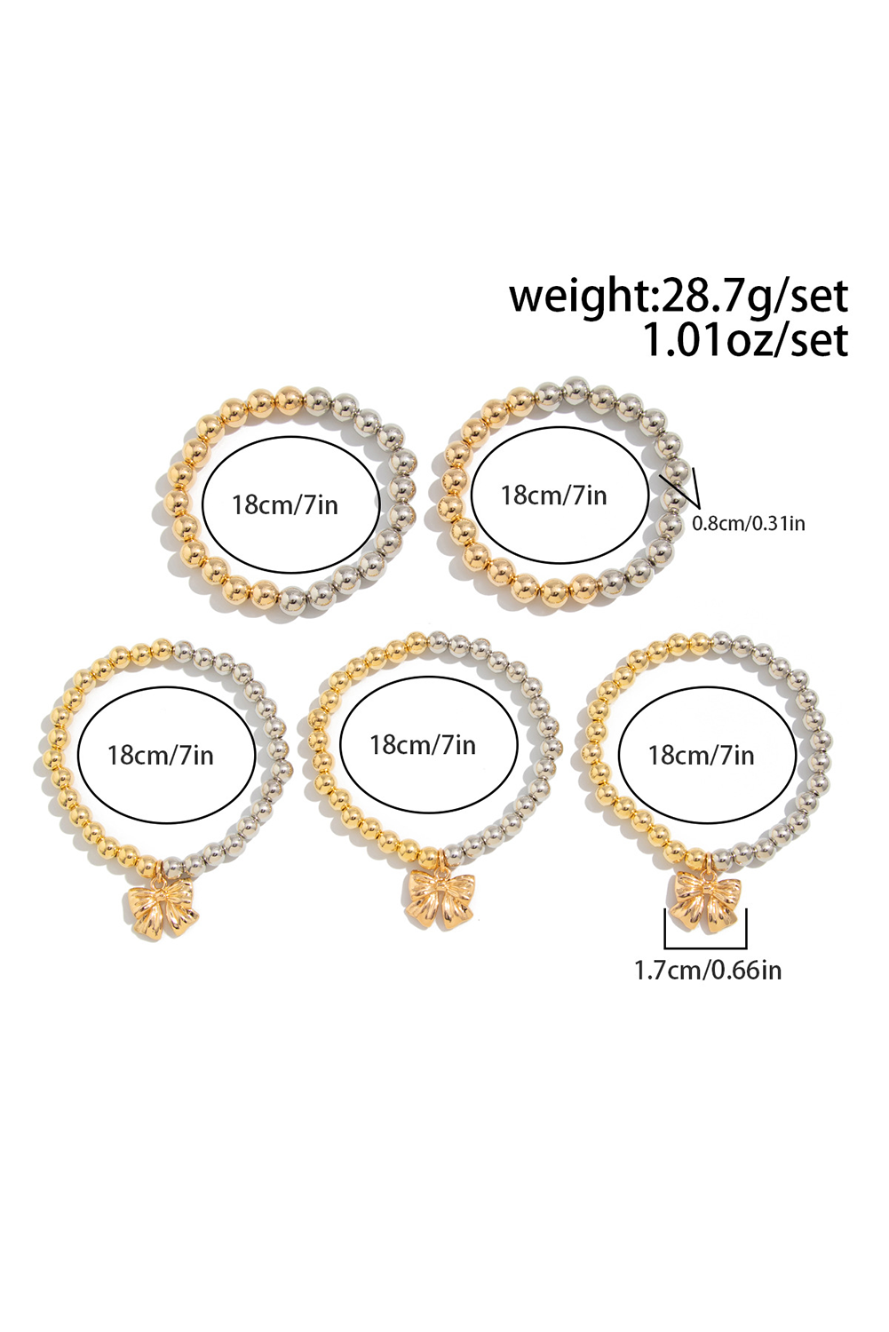 Bowknot Charm Color Block Beaded Bracelet Set