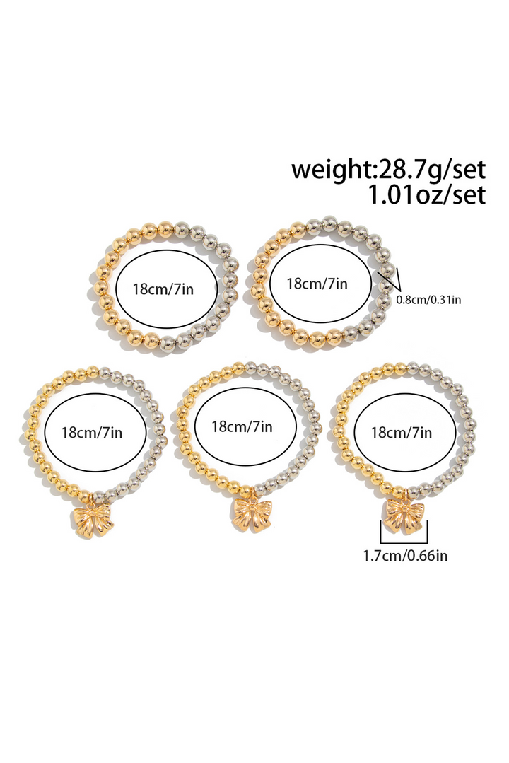 Bowknot Charm Color Block Beaded Bracelet Set