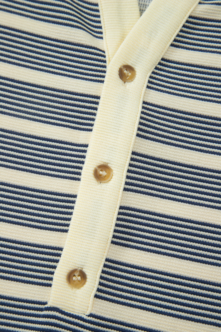 Blue Stripe Plus Size V Neck Ruffle Sleeve Shift Dress