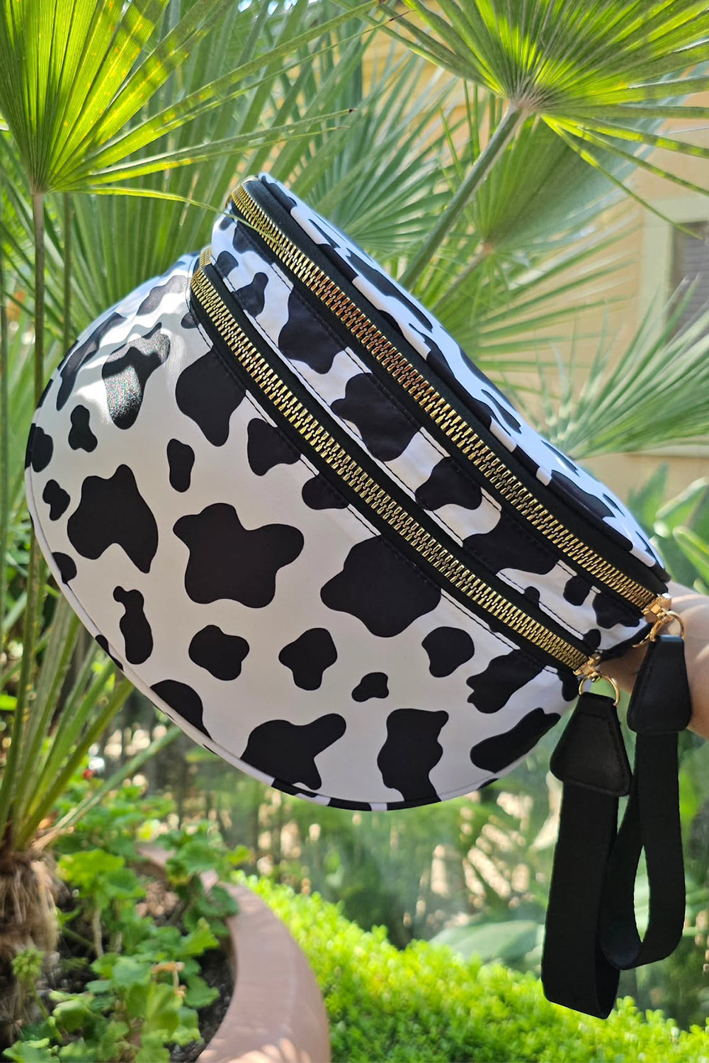 Checkered/Animal Spots Print Wide Strap Large Crossbody Bag