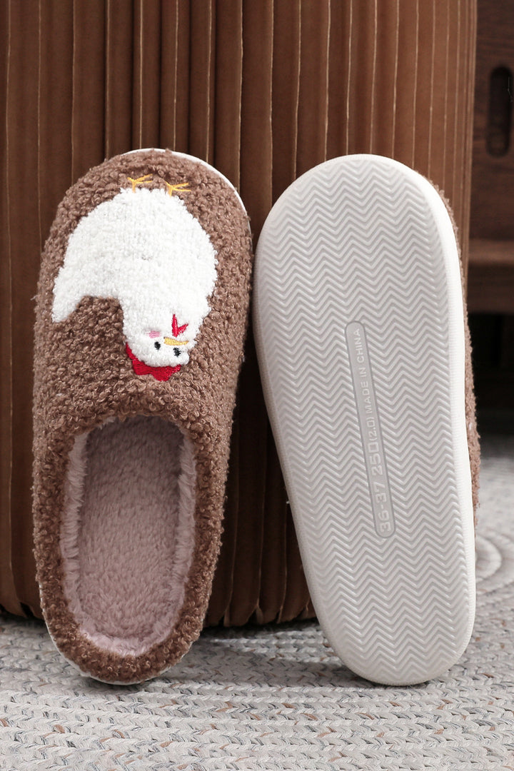 Cartoon Chick Color Contrasted Liner Plush Slippers