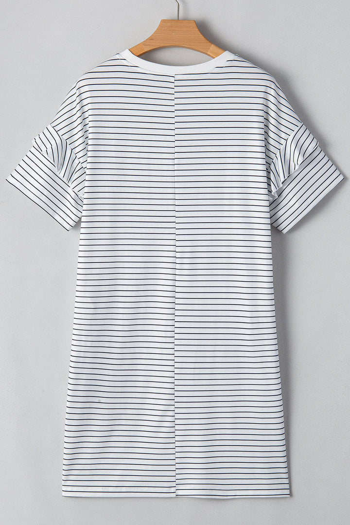 Ruffled Short Sleeve Crew Neck T Shirt Shift Mini Dress