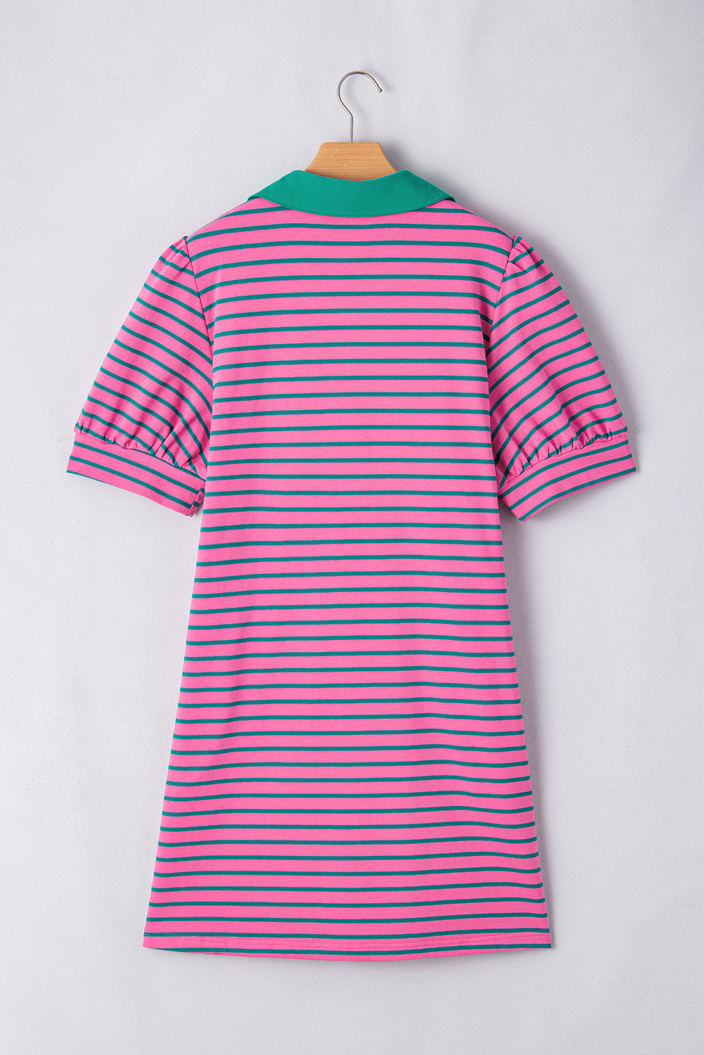 Rose Stripe Collared V Neck Shift T Shirt Dress with Pockets