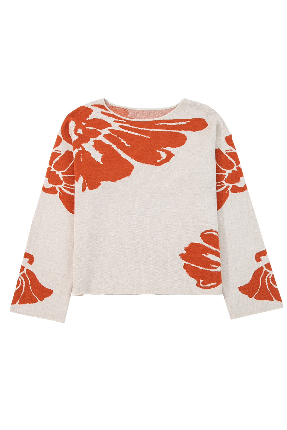 Bold Flower Pattern Wide Sleeve Baggy Sweater