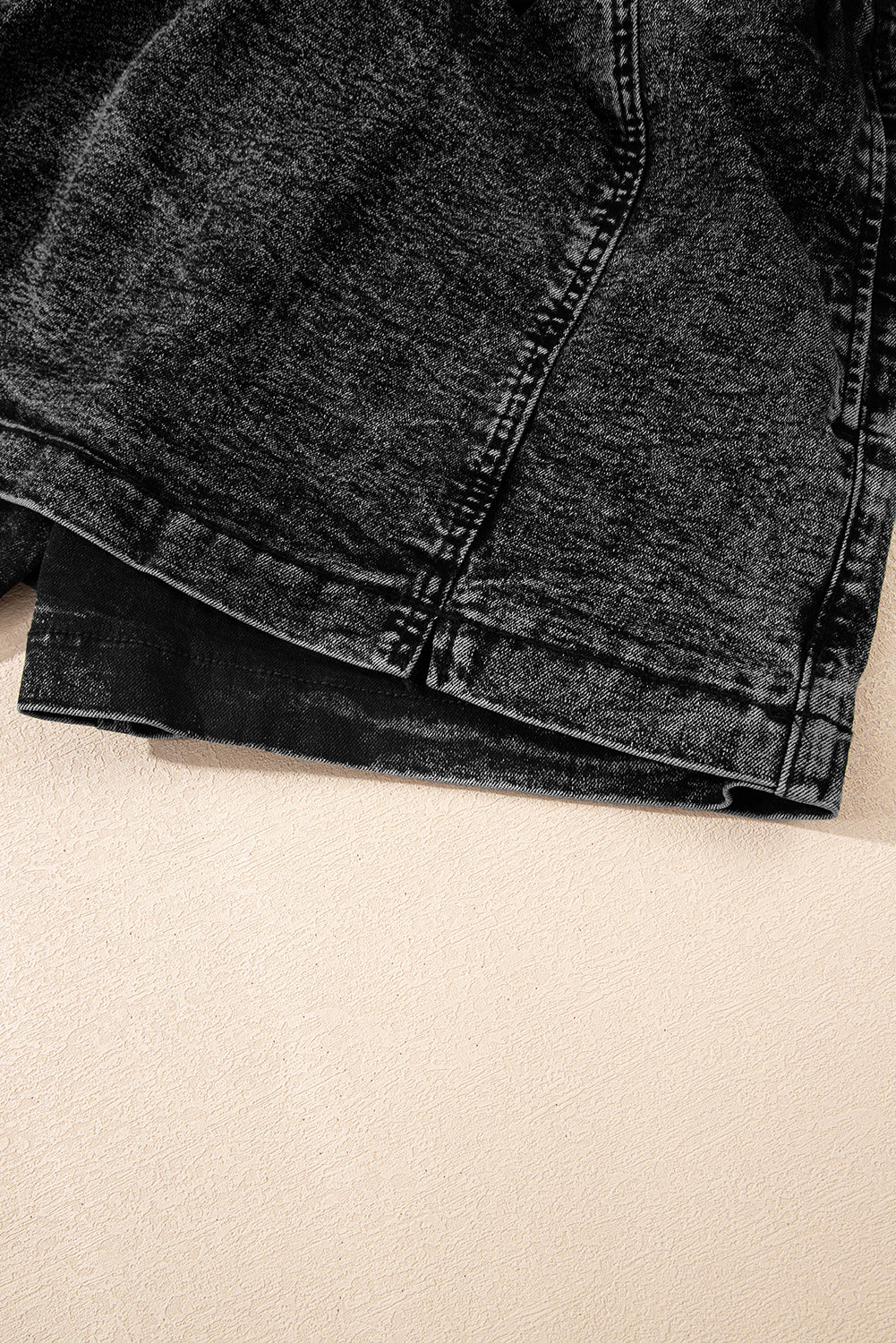 Black Drawstring Elastic Waistband Pocketed Denim Shorts
