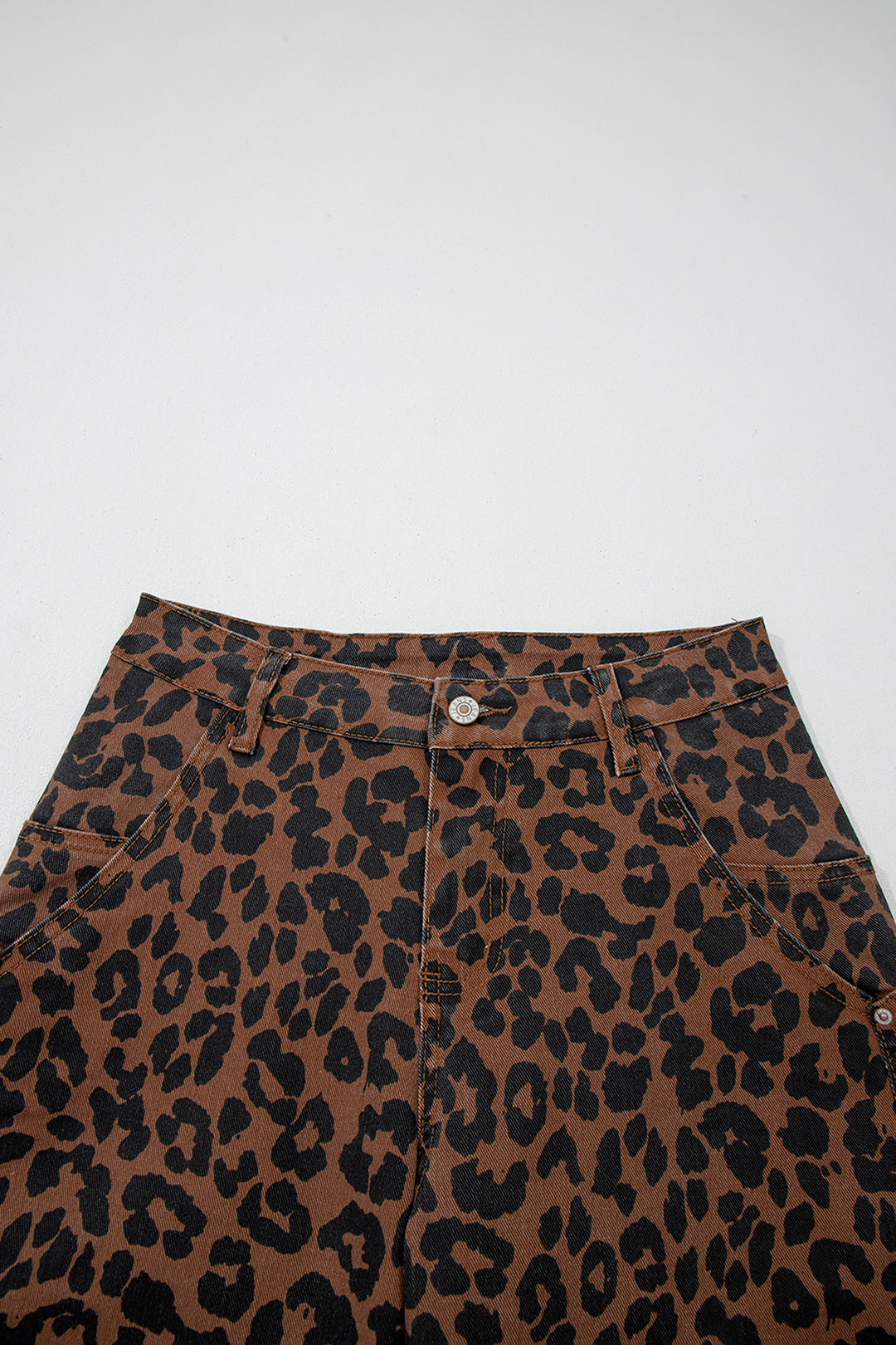 Brown Clear Seam Detail Patchwork Leopard Print Barrel Jeans