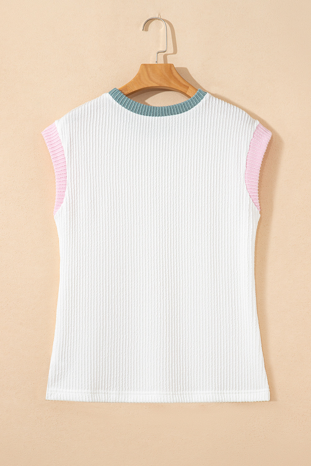 White Color Block Corded Knit Crew Neck Tee