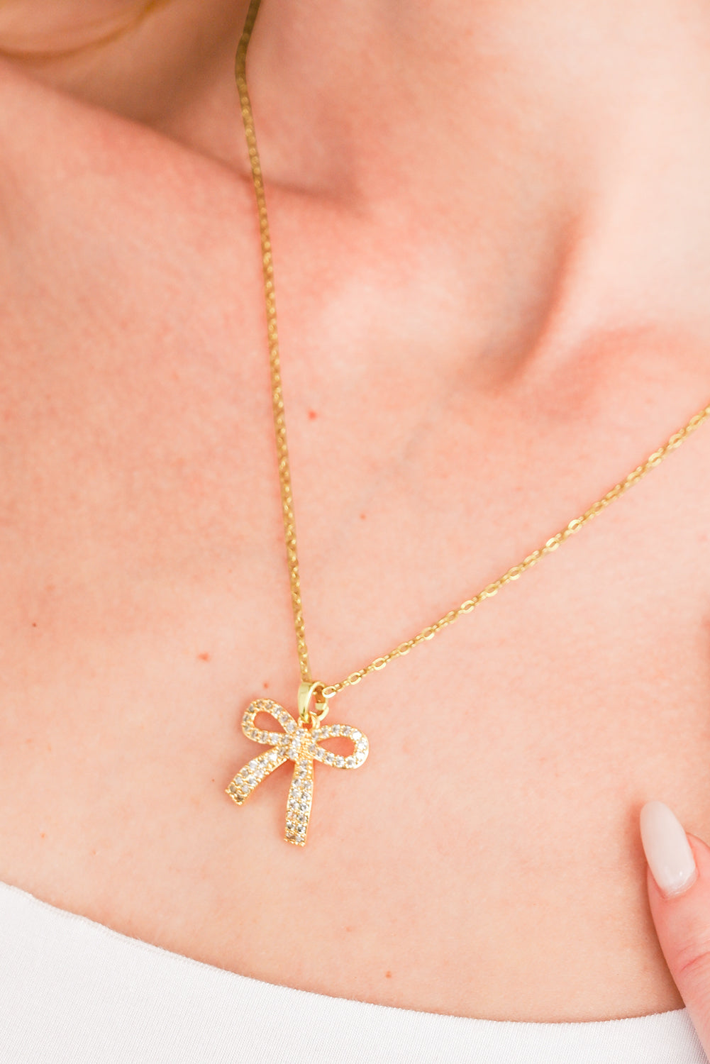 Plated Rhinestone Bowknot Pendant Necklace