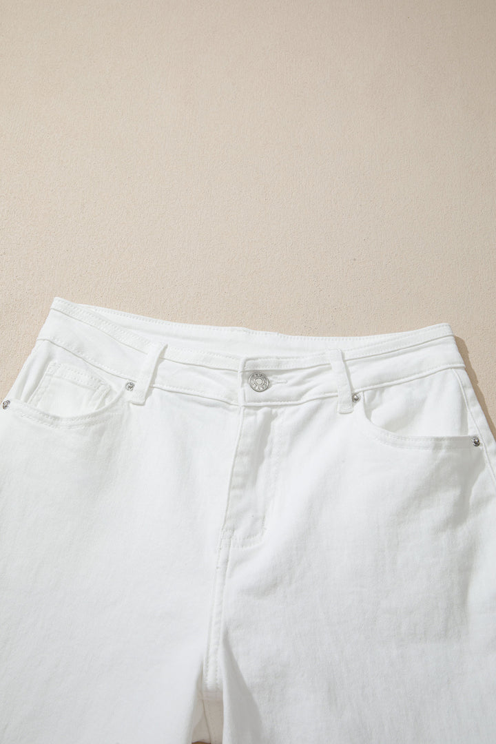 White Solid Color Loose Casual Jeans