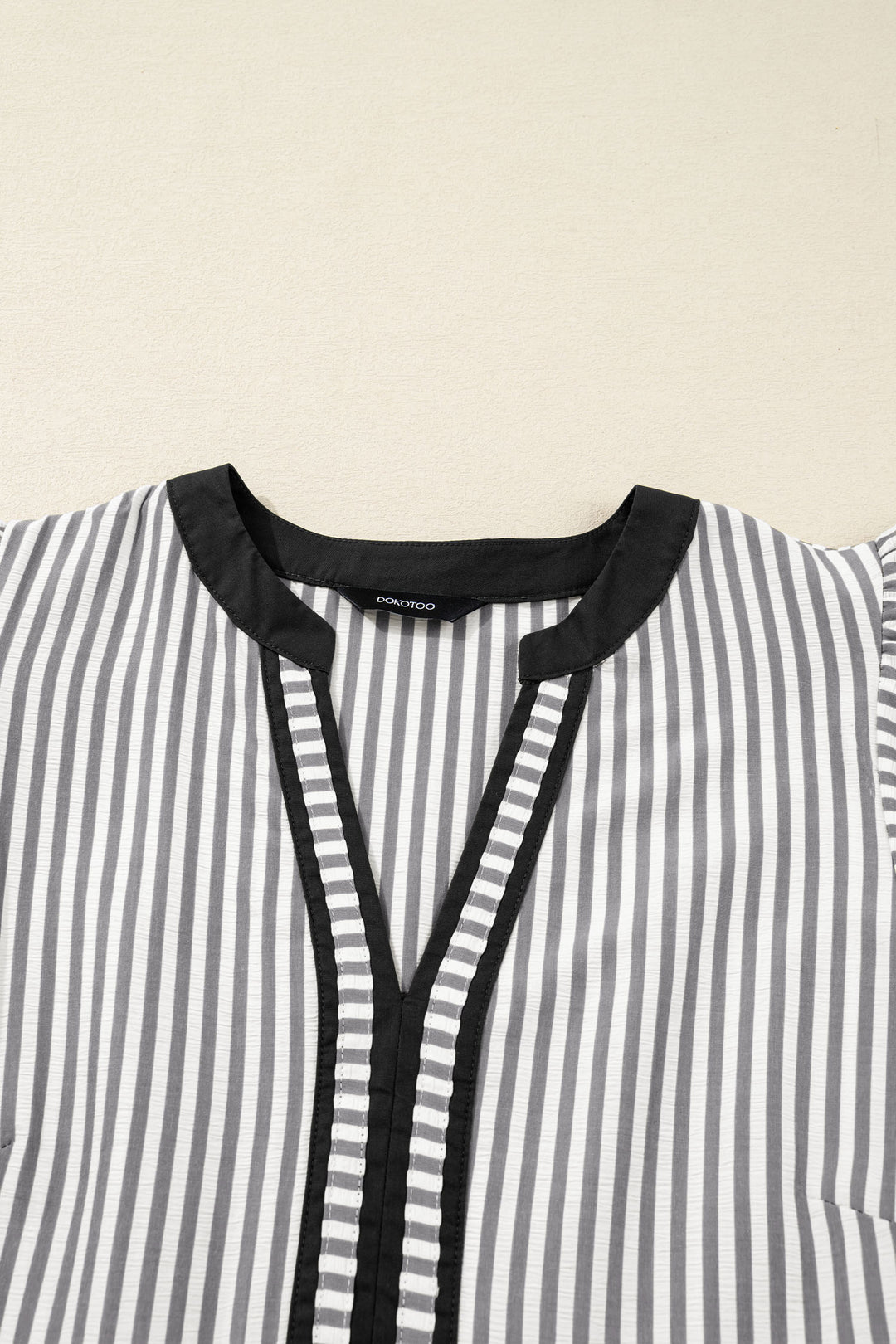 Black Stripe Contrast Trim V Neck Flutter Sleeve Casual Long Dress