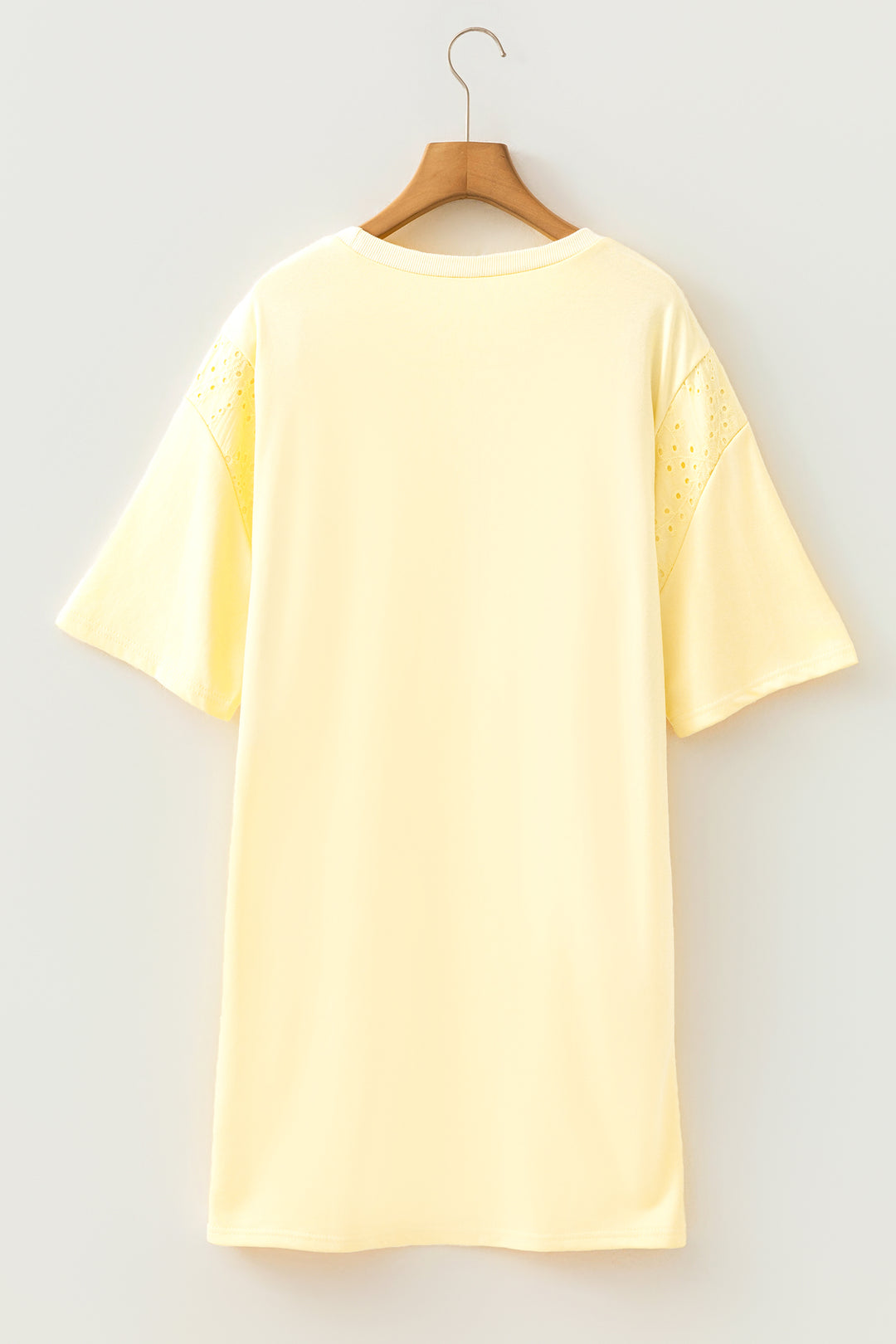 Yellow Cream Eyelet Embroidered Lace Splicing Sleeve Loose T Shirt Dress