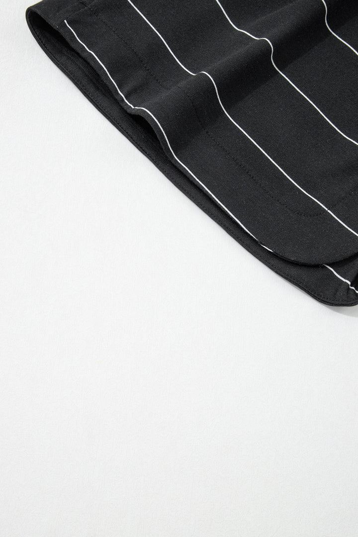 Black Stripe Half Sleeve Tee Drawstring Shorts 2pcs Set