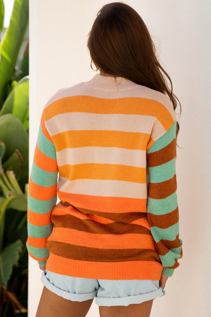 Color Block High Neck Drop Shoulder Cozy Sweater