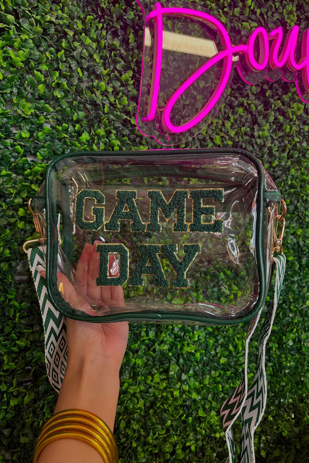 GAME DAY Chenille Embroidered Clear PVC Shoulder Bag