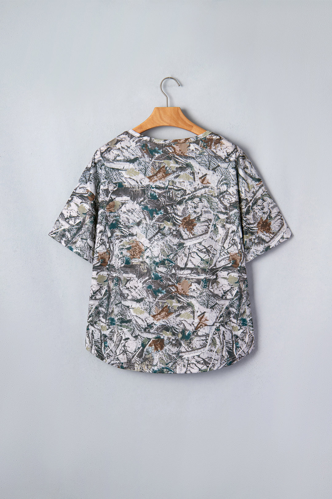 Gray Abstract Woodland Print Tunic Henley T Shirt