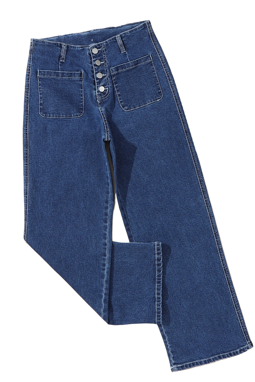 Sail Blue High Waist Button Front Wide Leg Cropped Jeans