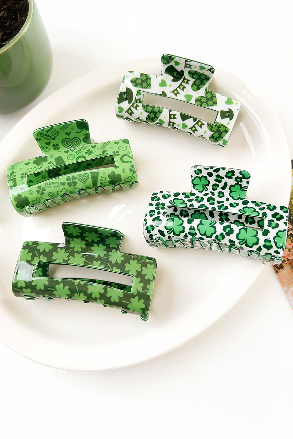 St Patricks Clover Print Hollow Out Square Hair Clip