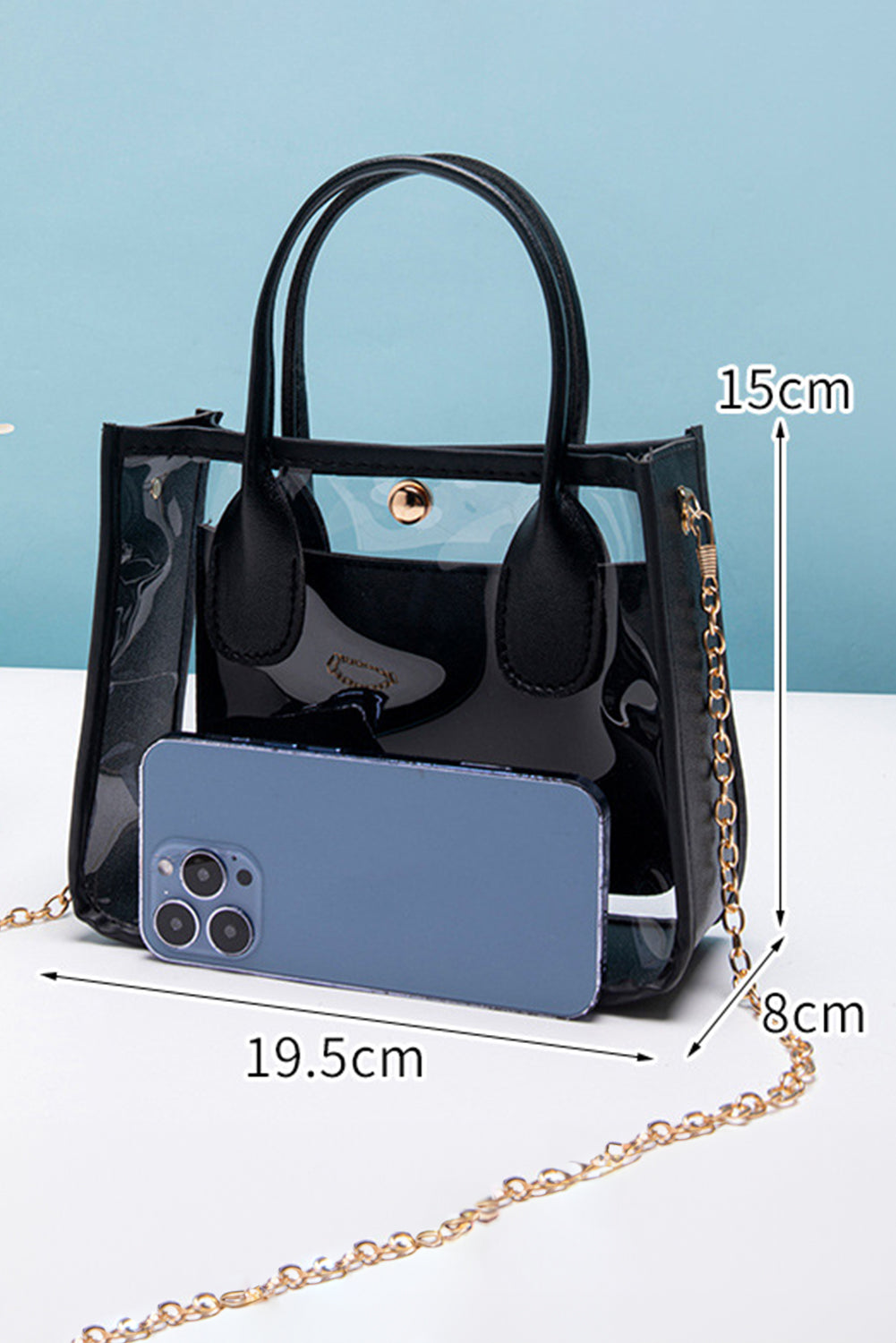 PVC PU Leather Patchwork Chain Strap Shoulder Bag