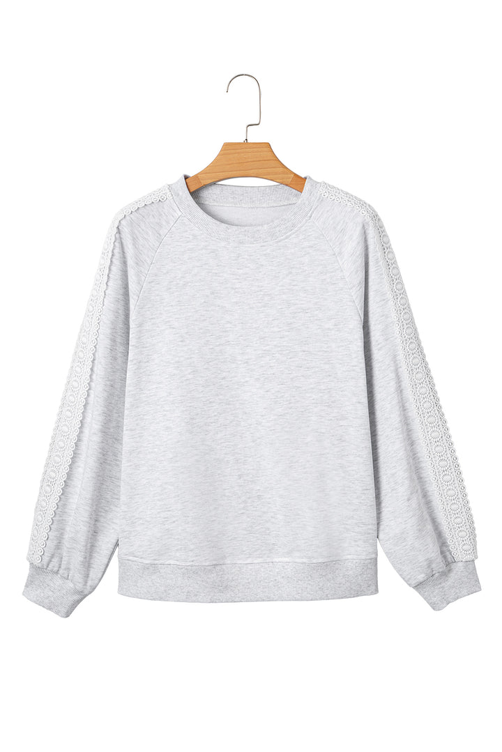 Lace Patchwork Raglan Sleeve Crew Neck Sweatshirt