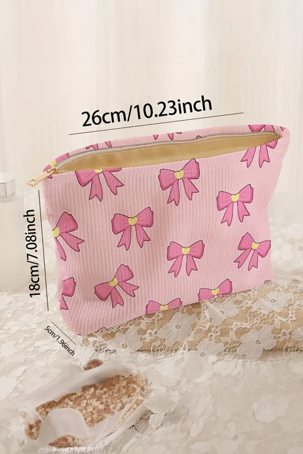 Bow Tie Print Corduroy Makeup Bag