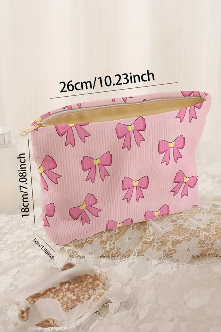 Bow Tie Print Corduroy Makeup Bag