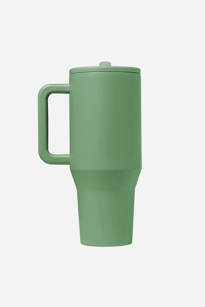 Grande tasse à vide avec poignée en acier inoxydable givré et paille 40 oz
