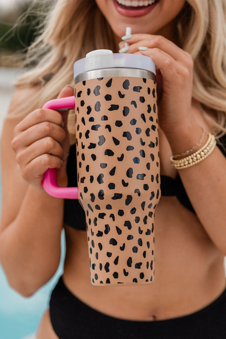 Tasse à anse avec paille imprimée léopard 40 oz