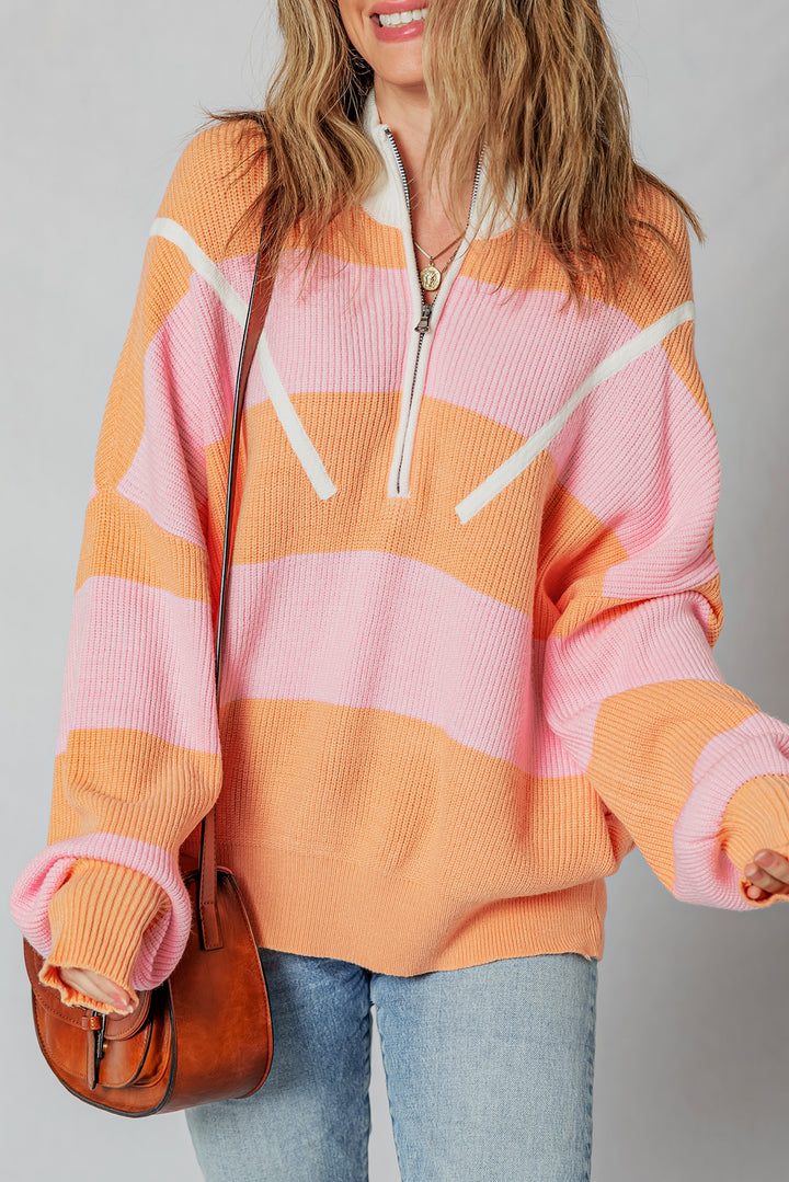 Colorblock Half Zip Oversize Sweater