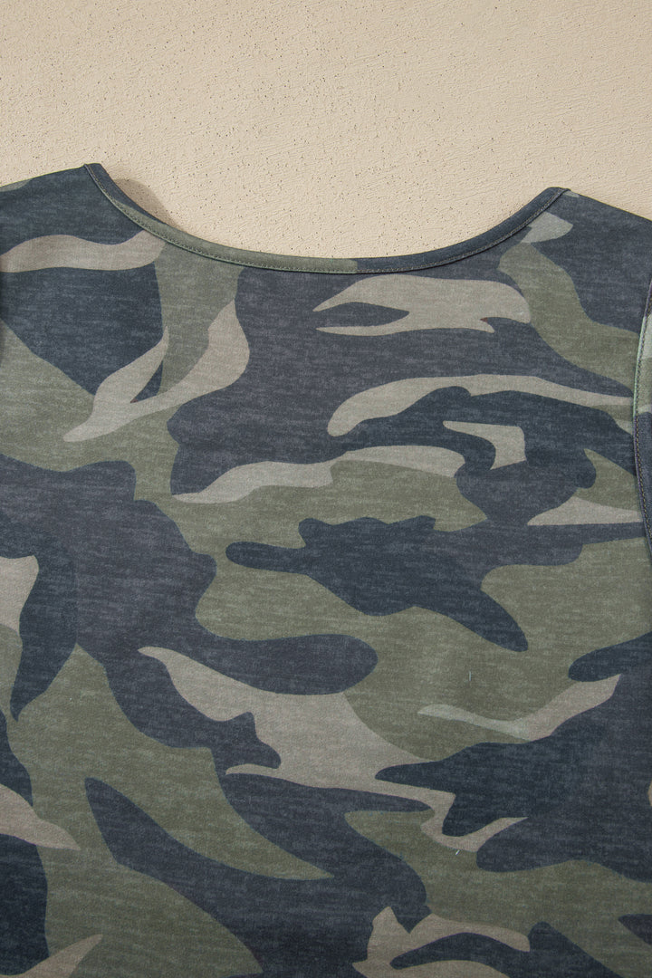 Green Camouflage Print Slim Tank Drawstring Pant Set