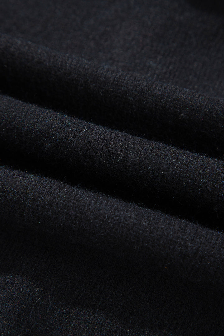 Black Denim Patchwork Collar Cuffed Casual Sweater